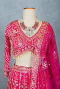 Hot Pink Heavily Embroidered Crop Top Lehenga Set with Mirror & Zari Work – Bridal & Festive Wear