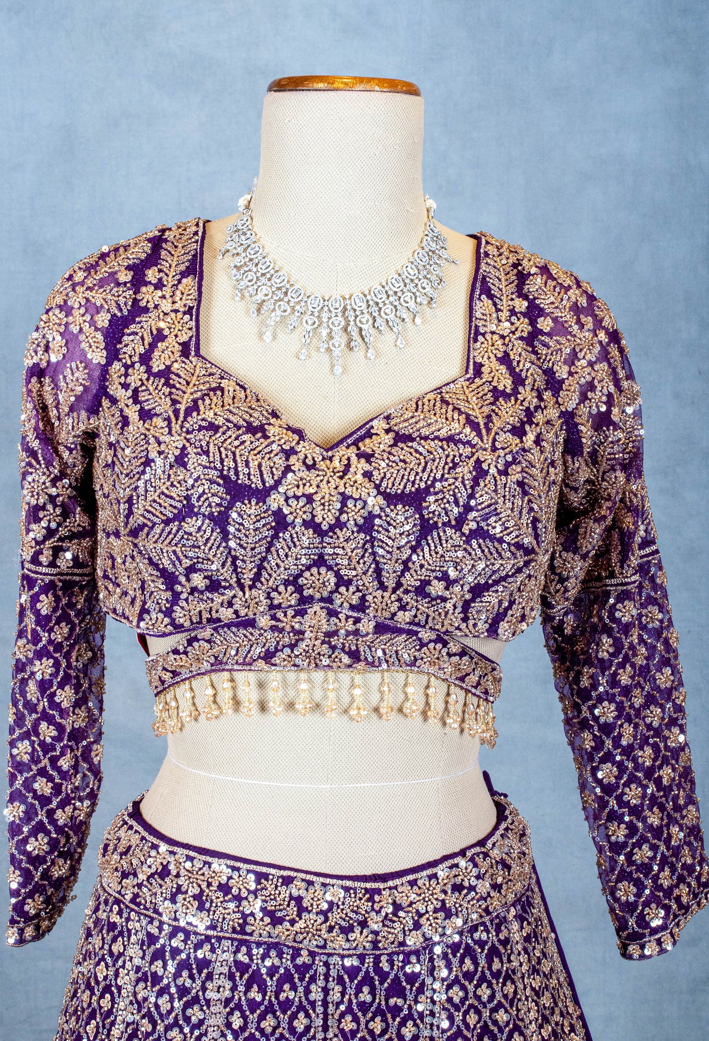 Elegant Purple Embroidered Lehenga Choli with Sequins and Dupatta - Traditional Indian Ethnic Wear