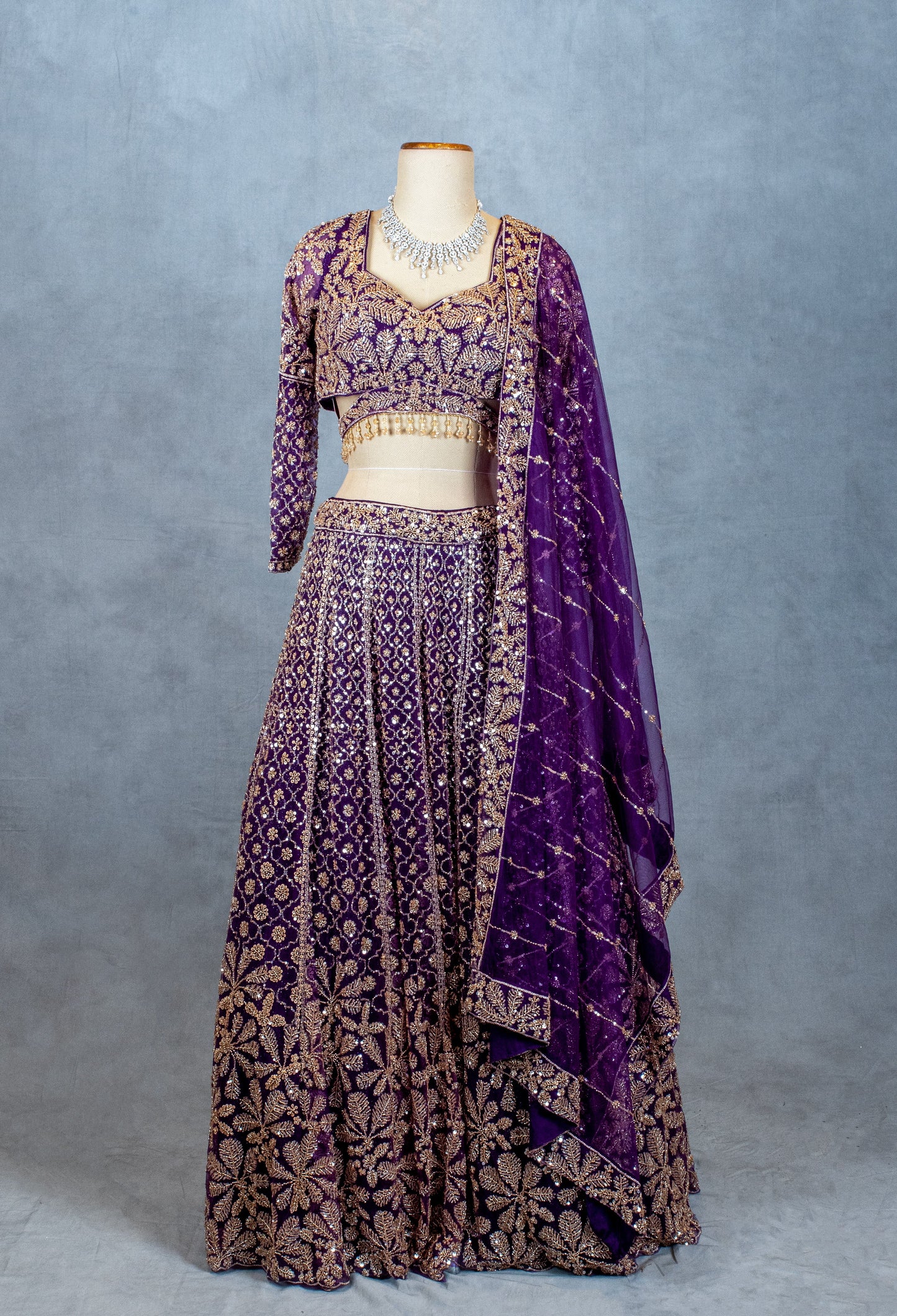 Purple | Embroidered Bridal Lehenga Choli with Zari & Sequin Work | 20