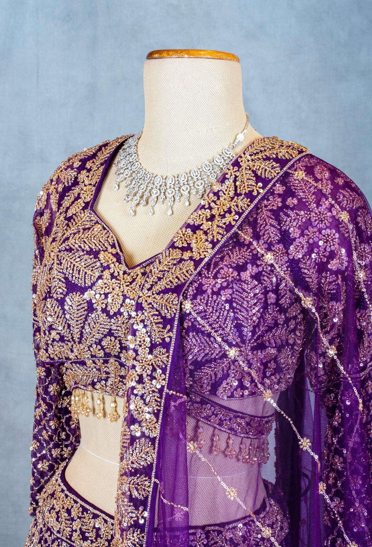 Purple | Embroidered Bridal Lehenga Choli with Zari & Sequin Work | 21