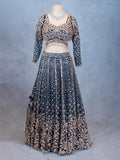 Teal Blue | Embroidered Bridal Lehenga Choli with Zari & Sequin Work | 7