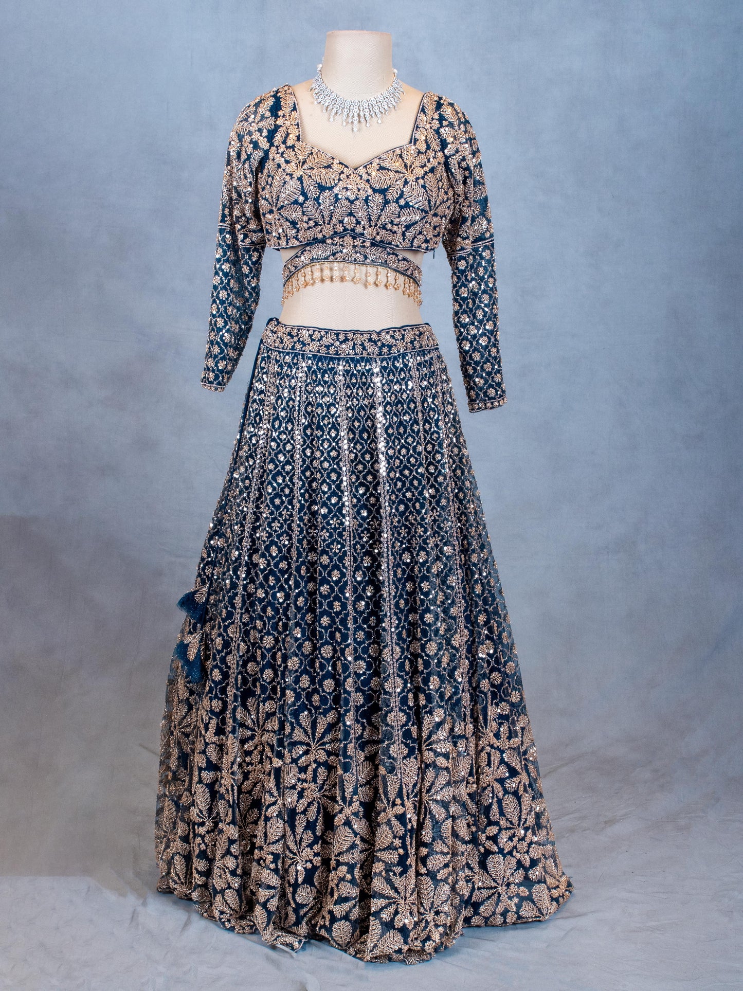 Teal Blue | Embroidered Bridal Lehenga Choli with Zari & Sequin Work | 7