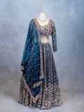 Teal Blue Embroidered Lehenga Choli with Zari & Sequin Work | Designer Reception & Sangeet Outfit