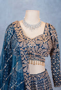 Teal Blue Embroidered Lehenga Choli with Zari & Sequin Work | Designer Reception & Sangeet Outfit
