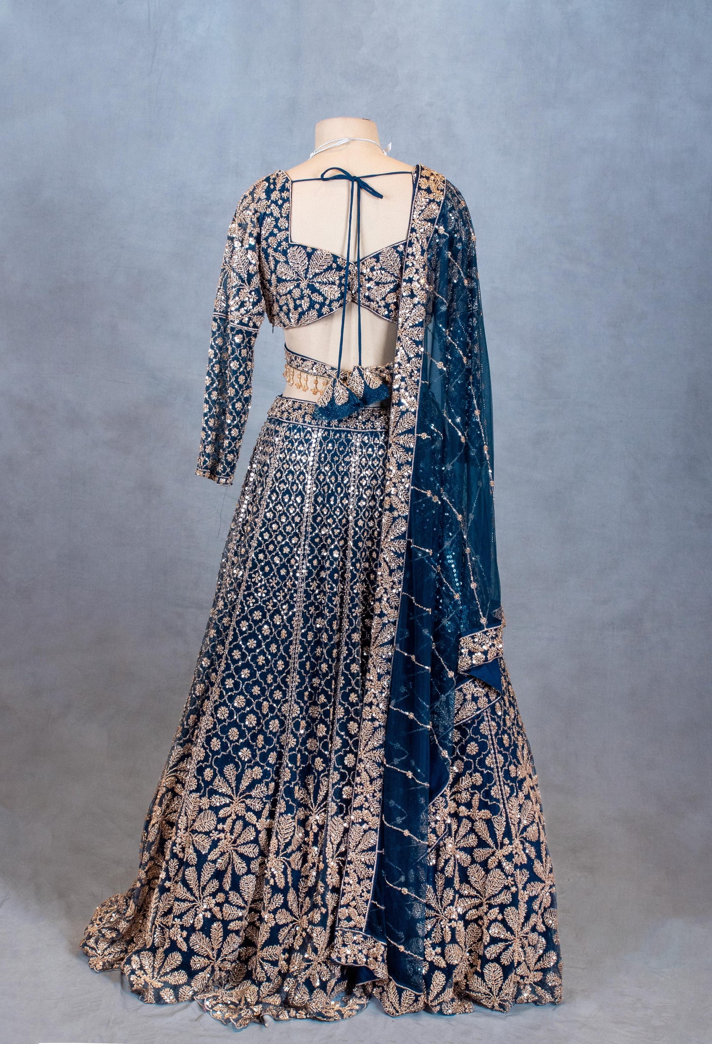 Teal Blue | Embroidered Bridal Lehenga Choli with Zari & Sequin Work | 3