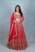 Red Designer Crop Top Lehenga with Heavy Gold Embroidery & Dupatta – Bridal & Festive Ensemble
