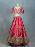 Elegant Pink Embroidered Lehenga Choli with Golden Detailing for Women | Traditional Indian Ethnic Wear