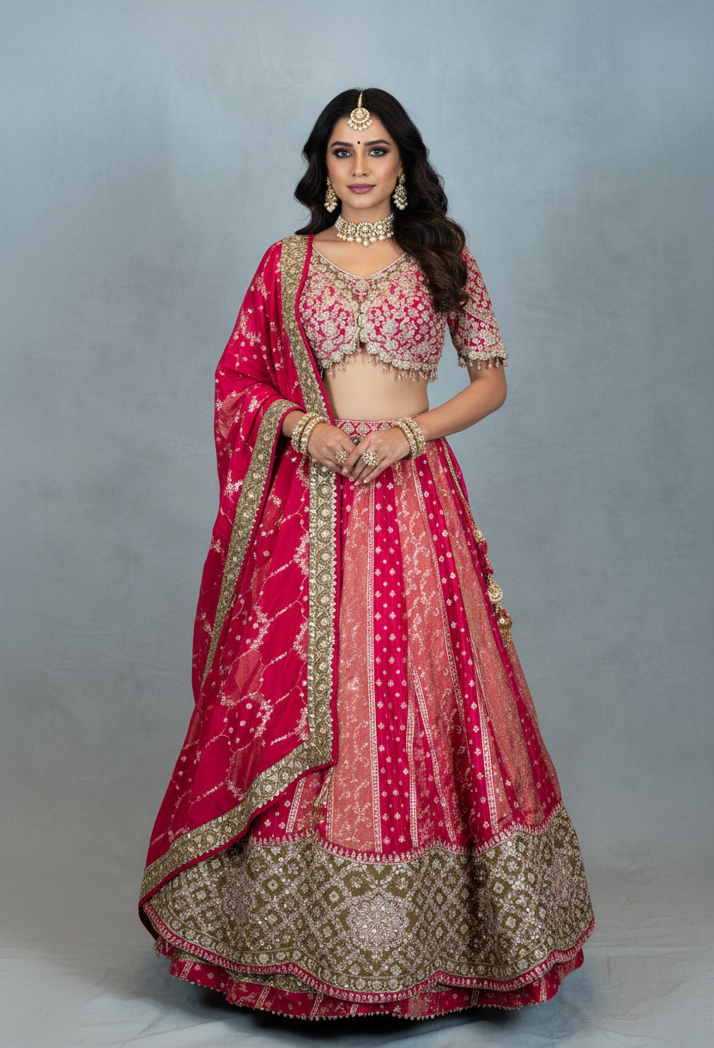 Elegant Pink Embroidered Lehenga Choli with Golden Detailing for Women | Traditional Indian Ethnic Wear