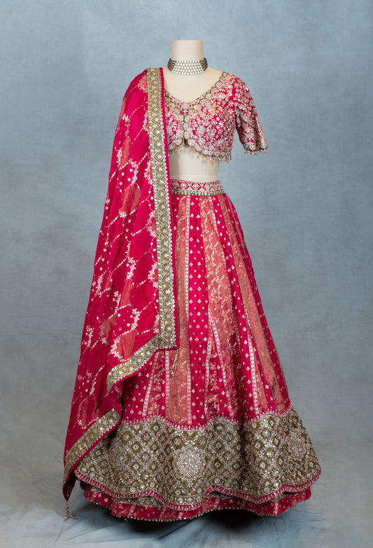 Pink and gold embroidered lehenga choli with dupatta – product image 2