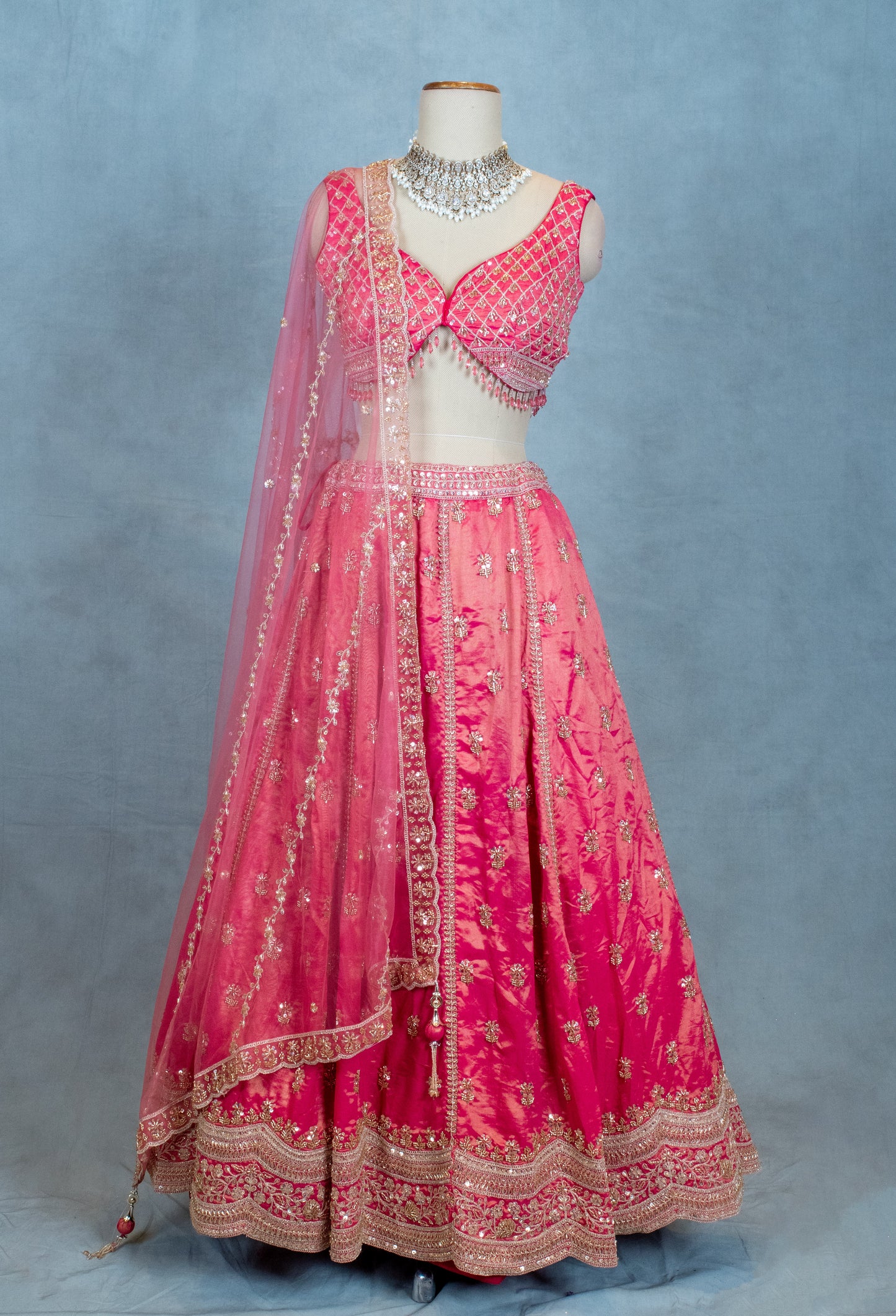 Elegant Pink Embroidered Lehenga Choli with Net Dupatta – Traditional Indian Ethnic Wear