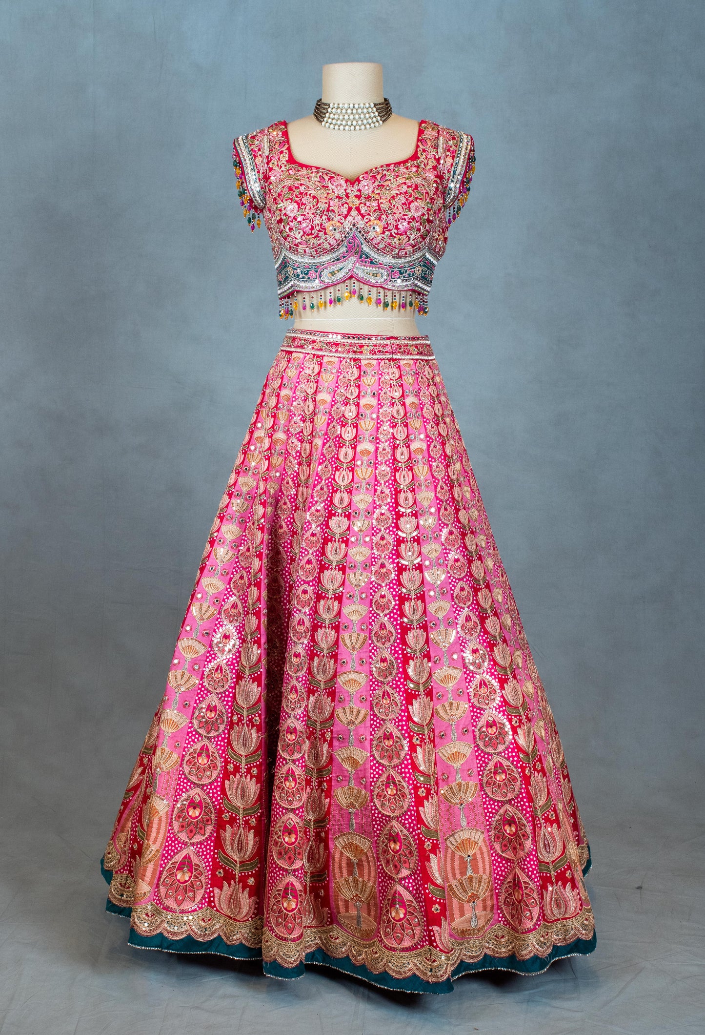 Elegant Pink Embroidered Indian Lehenga Choli with Dupatta – Designer Bridal Wear