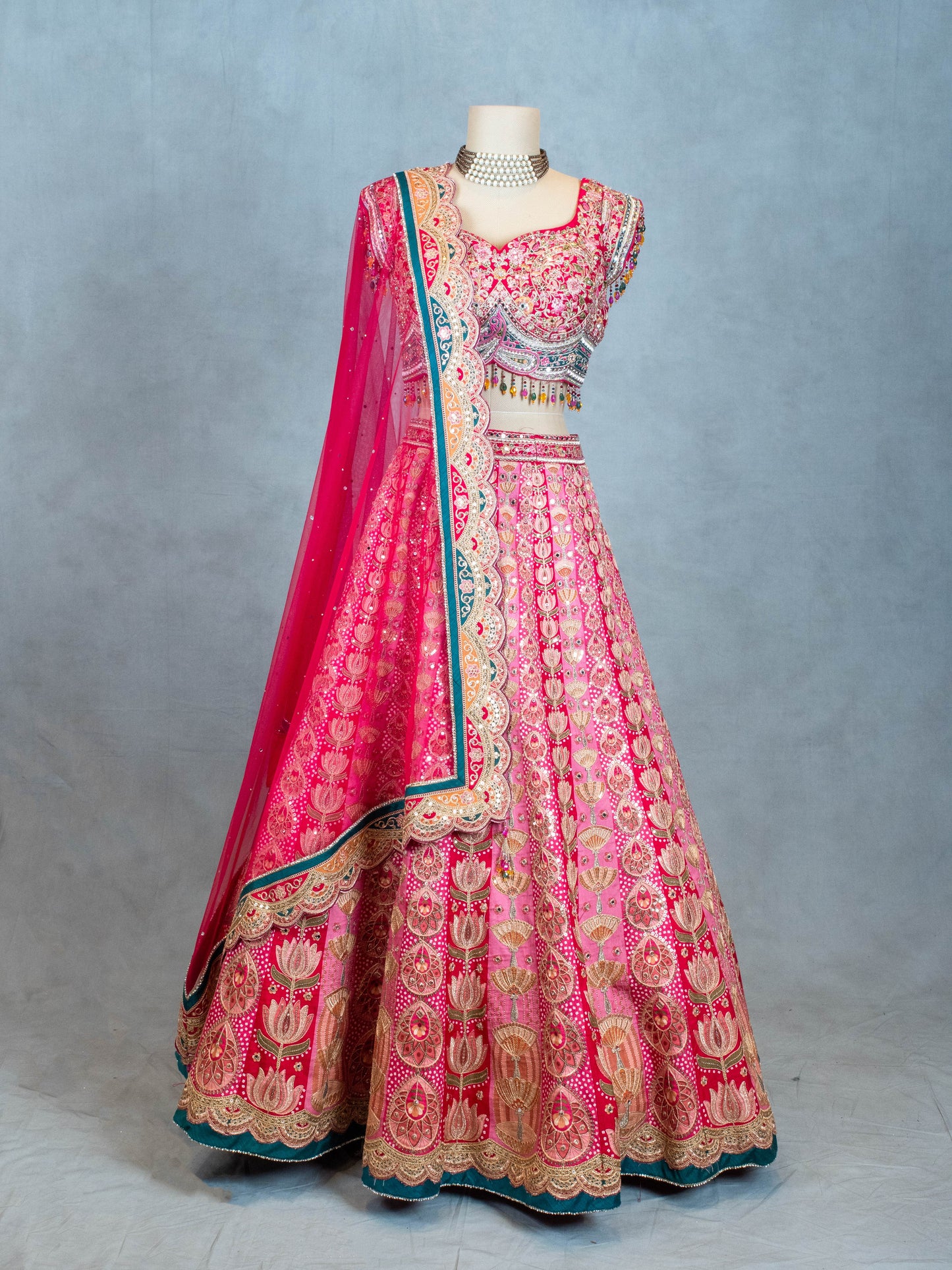 Elegant Pink Embroidered Indian Lehenga Choli with Dupatta – Designer Bridal Wear