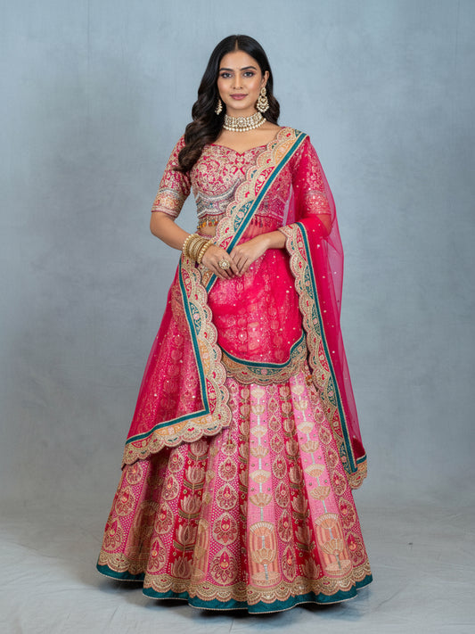 Elegant Pink Embroidered Indian Lehenga Choli with Dupatta – Designer Bridal Wear