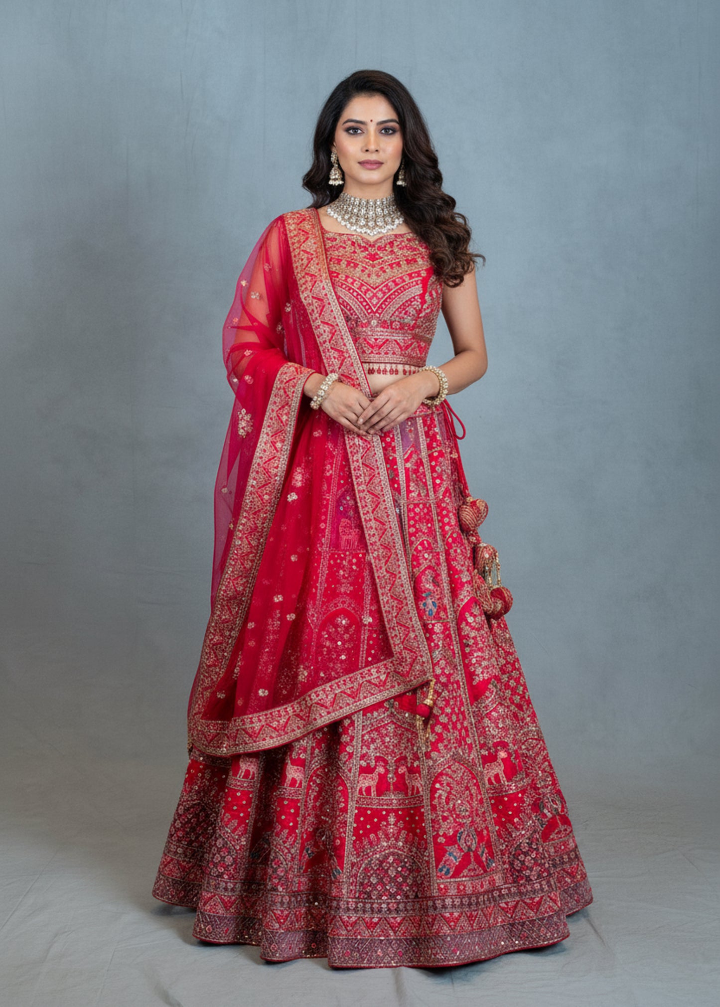 Elegant Red Embroidered Indian Lehenga Choli with Dupatta – Bridal & Festive Wear