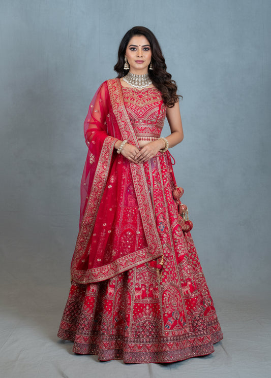 Elegant Red Embroidered Indian Lehenga Choli with Dupatta – Bridal & Festive Wear