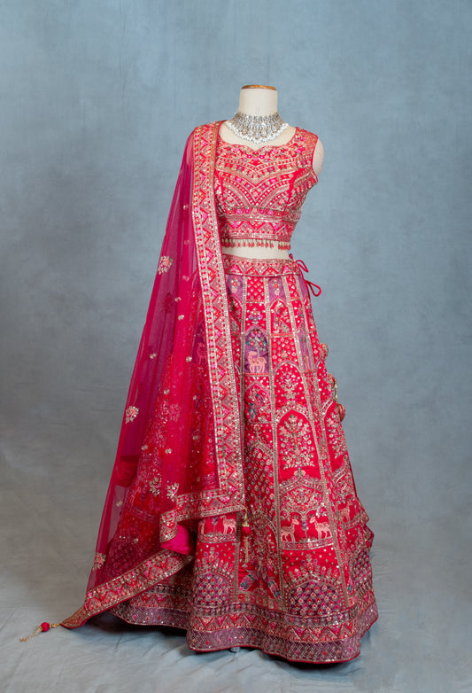 Red embroidered bridal lehenga choli with dupatta – product image 2