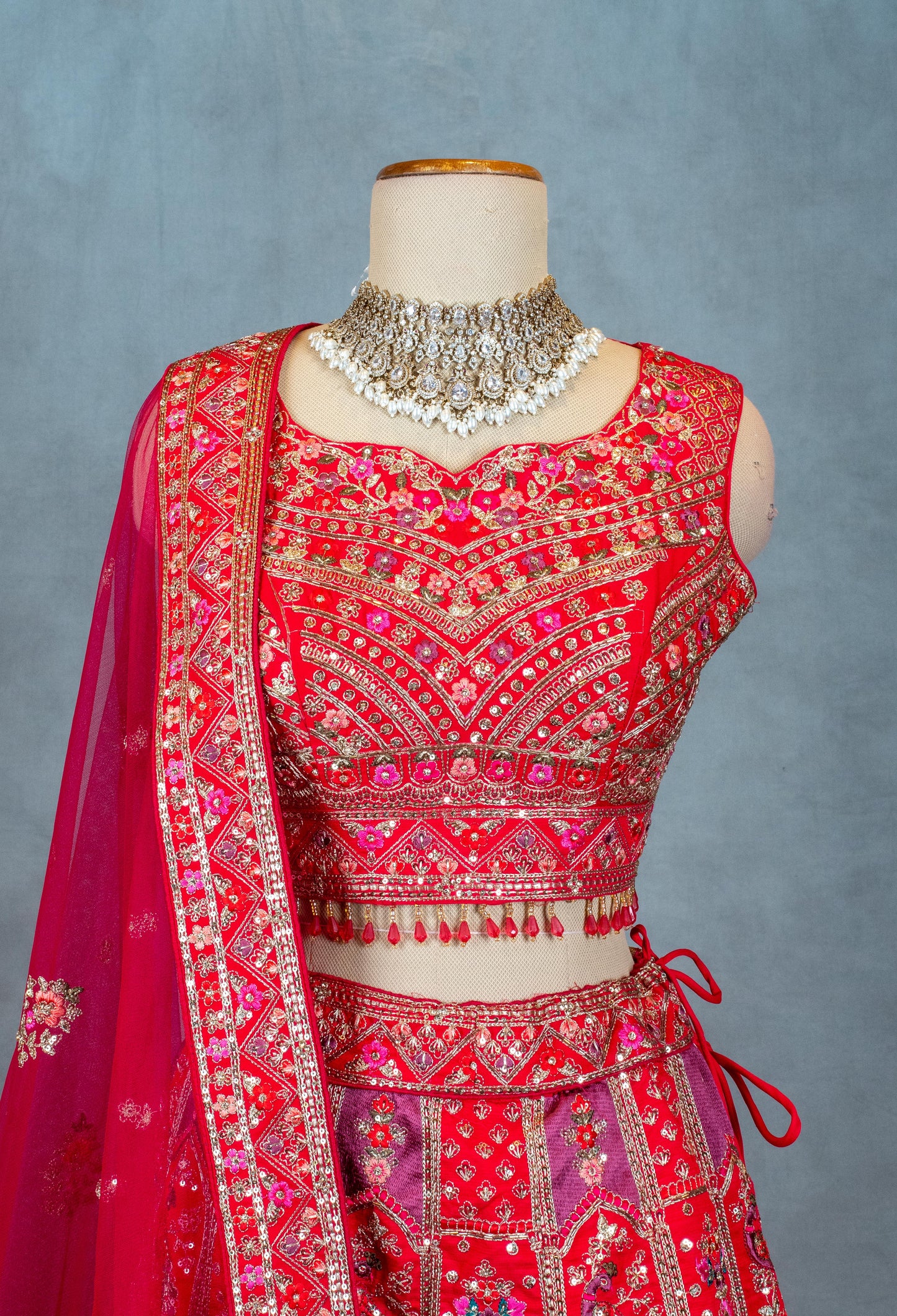 Elegant Red Embroidered Indian Lehenga Choli with Dupatta – Bridal & Festive Wear