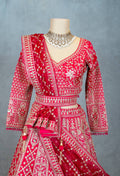 Elegant Red Embroidered Bridal Lehenga with Velvet Dupatta & Full Sleeve Blouse