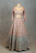 Designer Embroidered Pink & Teal Ombre Crop Top Lehenga with Dupatta – Bridal & Festive Wear