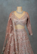 Designer Embroidered Pink & Teal Ombre Crop Top Lehenga with Dupatta – Bridal & Festive Wear