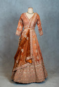 Burnt Orange Heavy Embroidered Crop Top Lehenga with Mirror & Zari Work – Bridal & Festive Wear