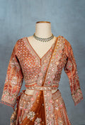 Burnt Orange Heavy Embroidered Crop Top Lehenga with Mirror & Zari Work – Bridal & Festive Wear