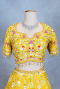 Elegant Yellow Floral Embroidered Lehenga Choli with Green Dupatta | Traditional Indian Ethnic Wear