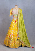 Elegant Yellow Floral Embroidered Lehenga Choli with Green Dupatta | Traditional Indian Ethnic Wear