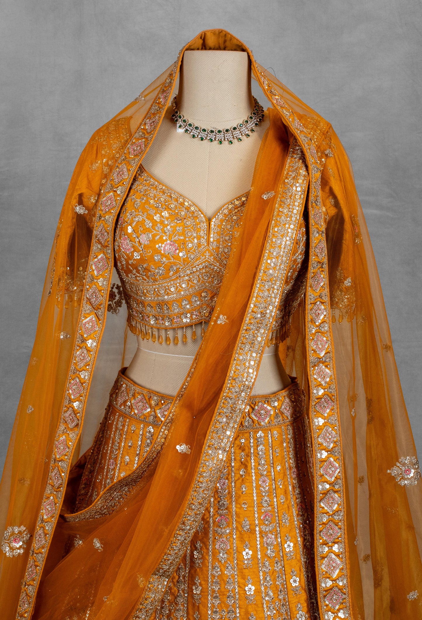 Elegant Mustard Yellow Embroidered Bridal Lehenga with Dupatta and Choli