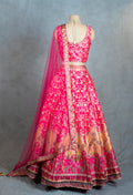 Traditional Pink & Gold Banarasi Silk Crop Top Lehenga Set with Net Dupatta – Festive & Wedding Wear
