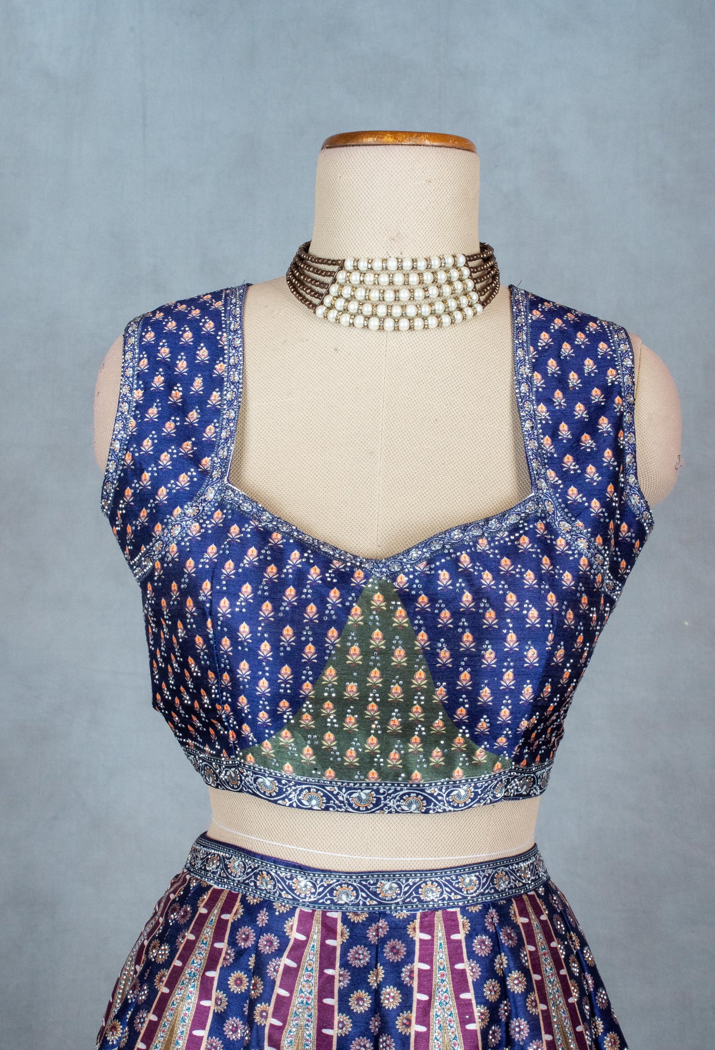 Elegant Navy Blue and Multi-Color Embroidered Lehenga Choli with Net Dupatta – Designer Indian Ethnic Wear