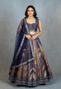Elegant Navy Blue and Multi-Color Embroidered Lehenga Choli with Net Dupatta – Designer Indian Ethnic Wear