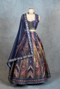 Elegant Navy Blue and Multi-Color Embroidered Lehenga Choli with Net Dupatta – Designer Indian Ethnic Wear