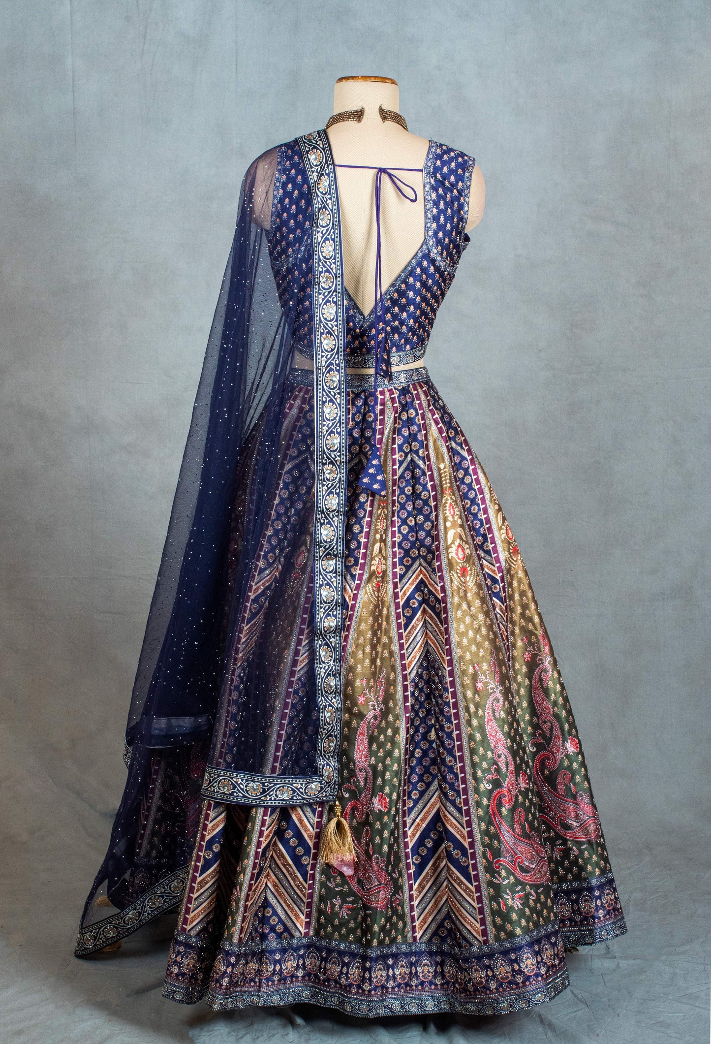 Elegant Navy Blue and Multi-Color Embroidered Lehenga Choli with Net Dupatta – Designer Indian Ethnic Wear