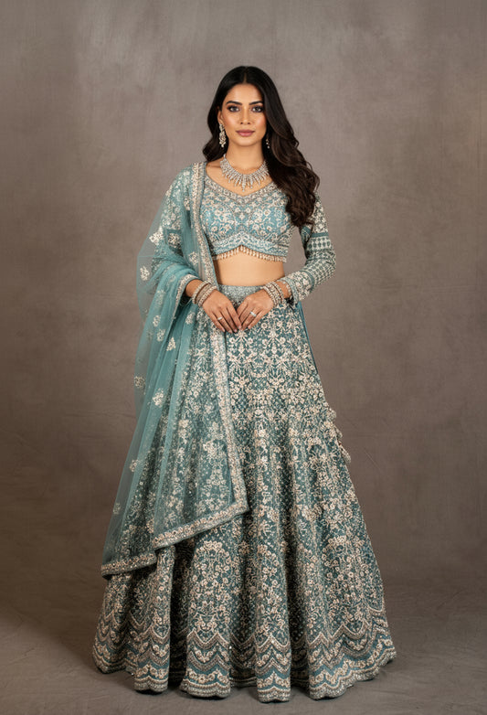 Elegant Blue Embroidered Bridal Lehenga Choli with Dupatta – Designer Indian Wedding Outfit