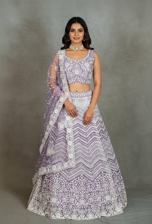 Elegant Lavender Embroidered Lehenga Choli with Dupatta - Traditional Indian Bridal Wear