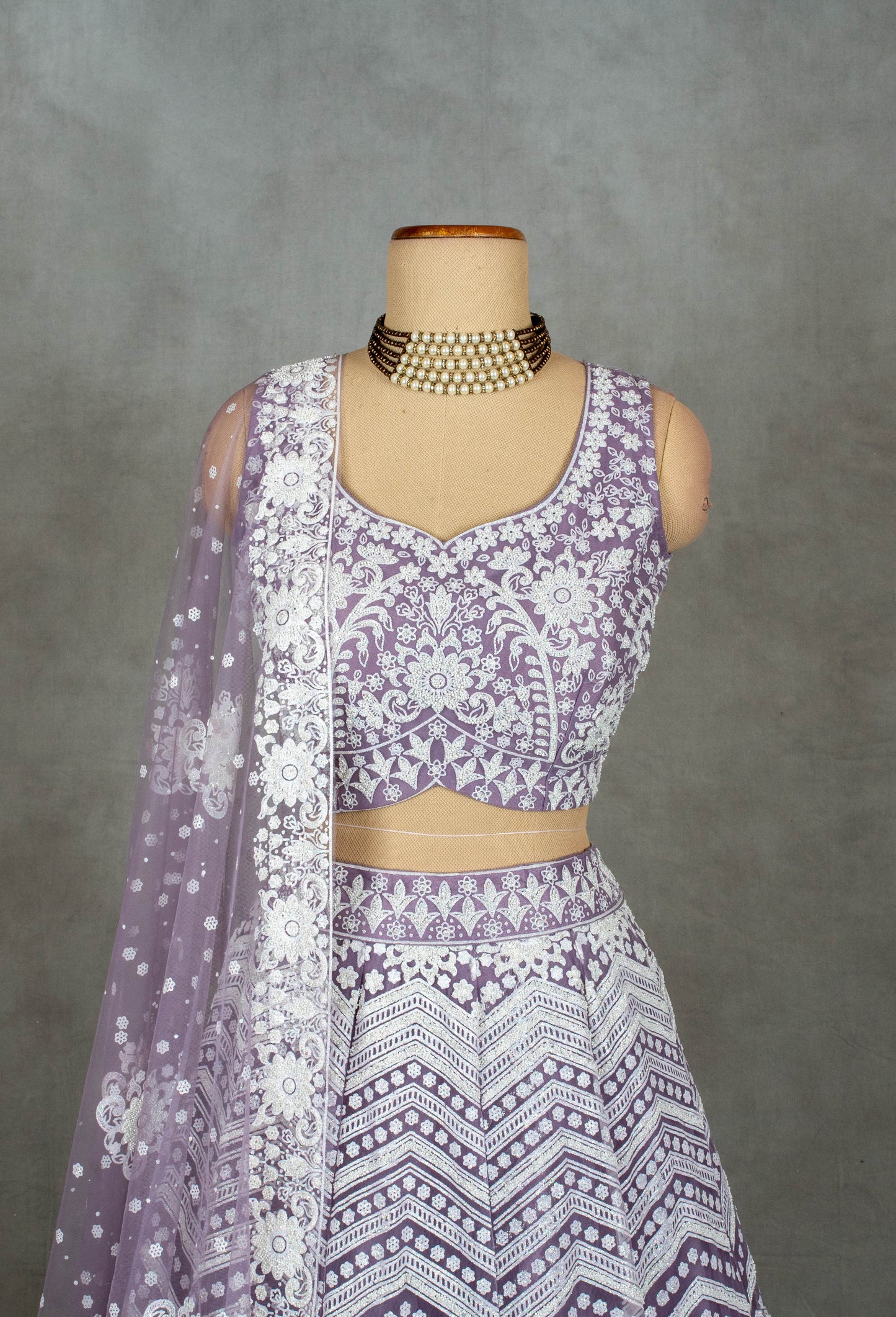 Elegant Lavender Embroidered Lehenga Choli with Dupatta - Traditional Indian Bridal Wear