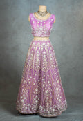 Lavender Embroidered Crop Top Lehenga with Net Dupatta – Bridal & Festive Wear