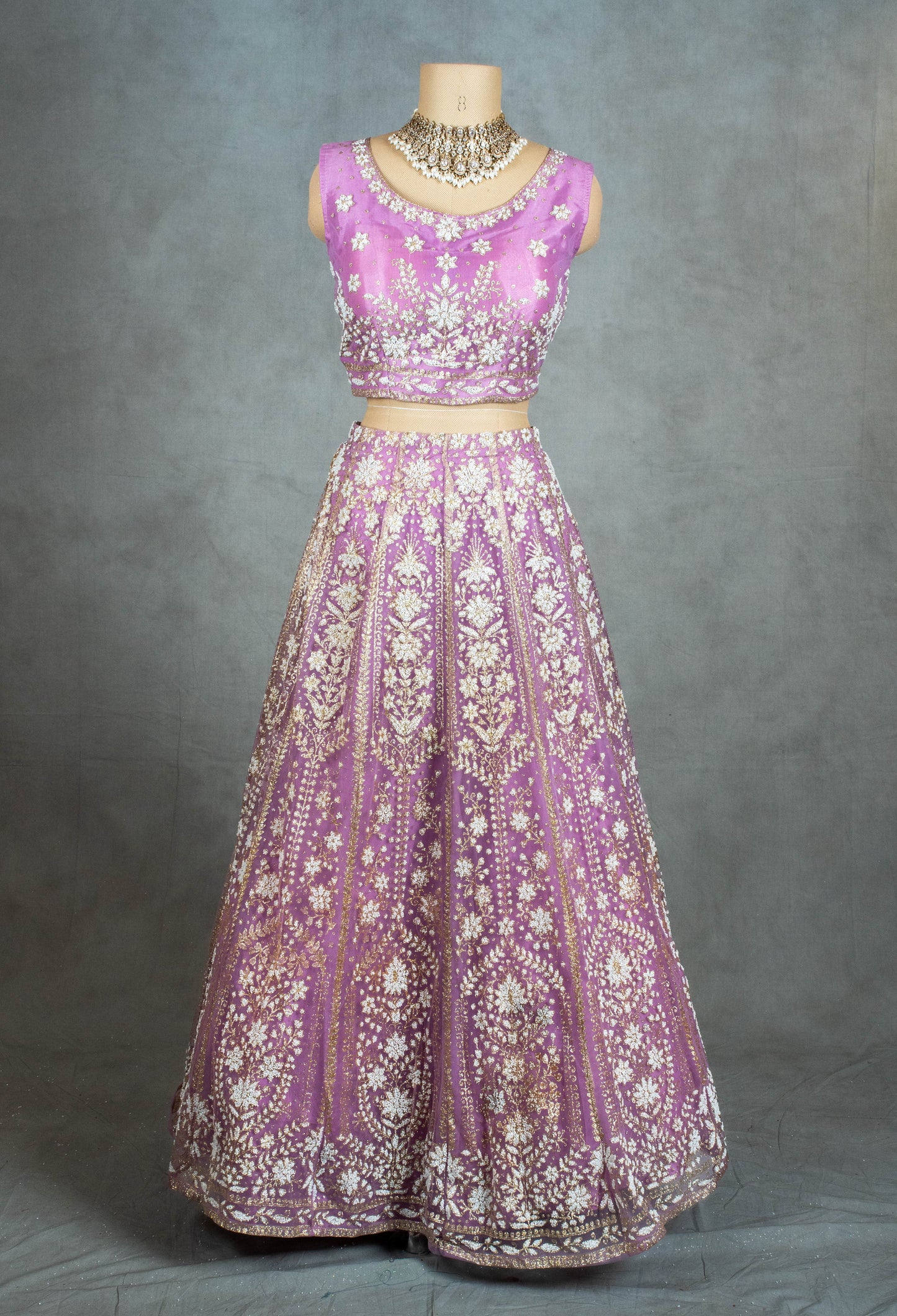 Lavender Embroidered Crop Top Lehenga with Net Dupatta – Bridal & Festive Wear