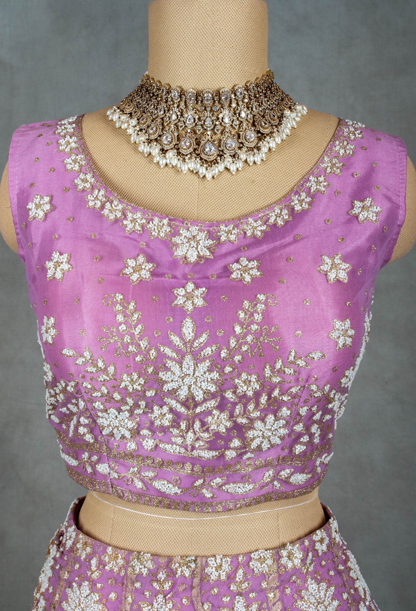 Lavender Embroidered Crop Top Lehenga with Net Dupatta – Bridal & Festive Wear