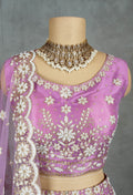 Lavender Embroidered Crop Top Lehenga with Net Dupatta – Bridal & Festive Wear