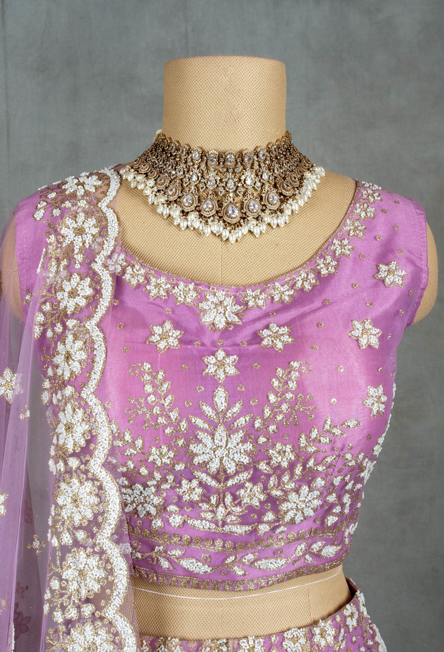 Lavender Embroidered Crop Top Lehenga with Net Dupatta – Bridal & Festive Wear