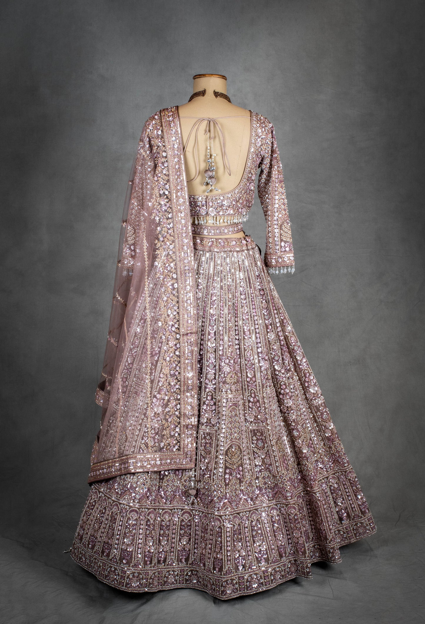 Dusty Mauve Heavy Embroidered Lehenga Set with Sequins & Mirror Work