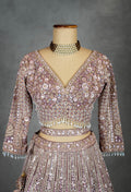 Dusty Mauve Heavy Embroidered Lehenga Set with Sequins & Mirror Work