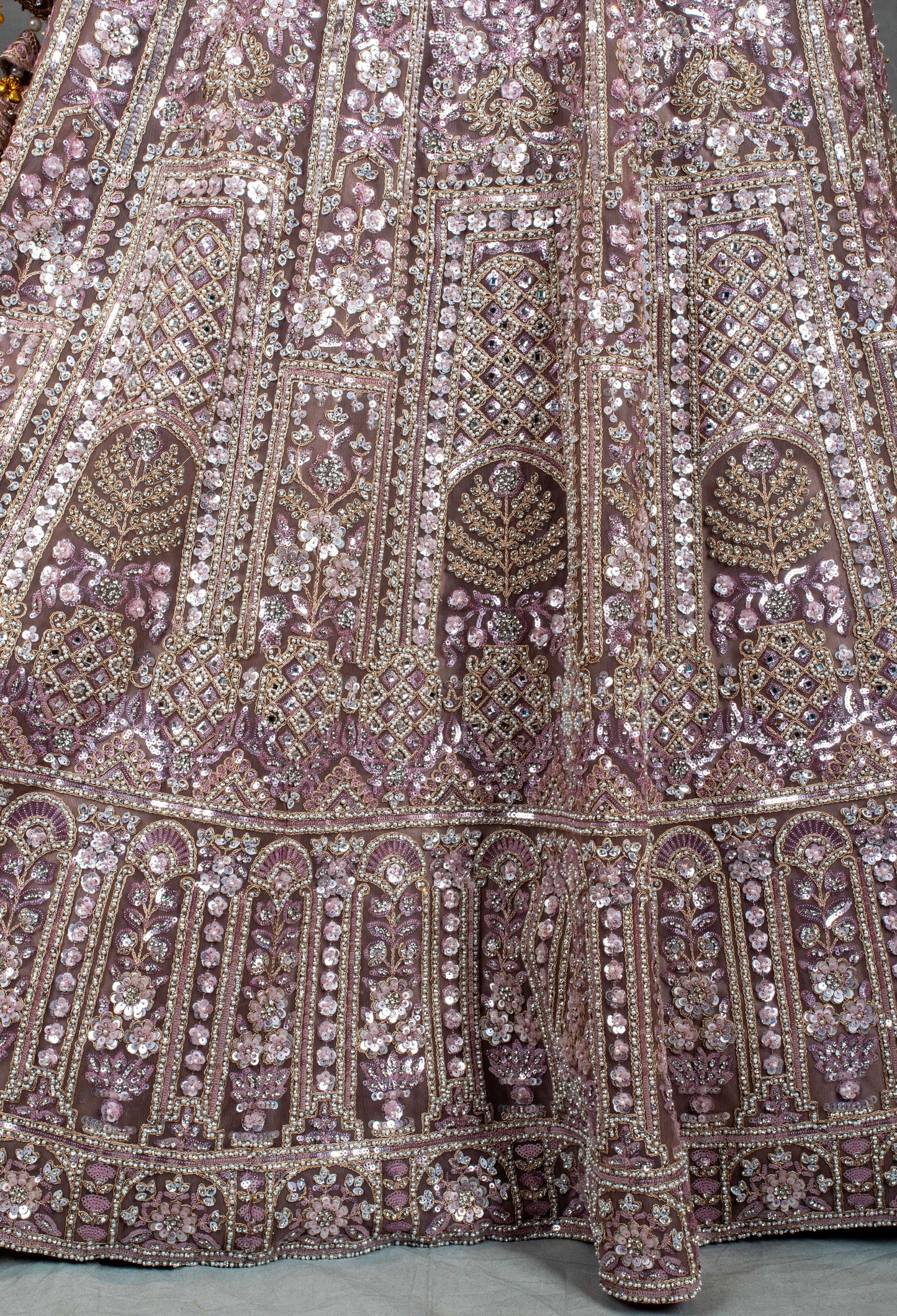 Dusty Mauve Heavy Embroidered Lehenga Set with Sequins & Mirror Work