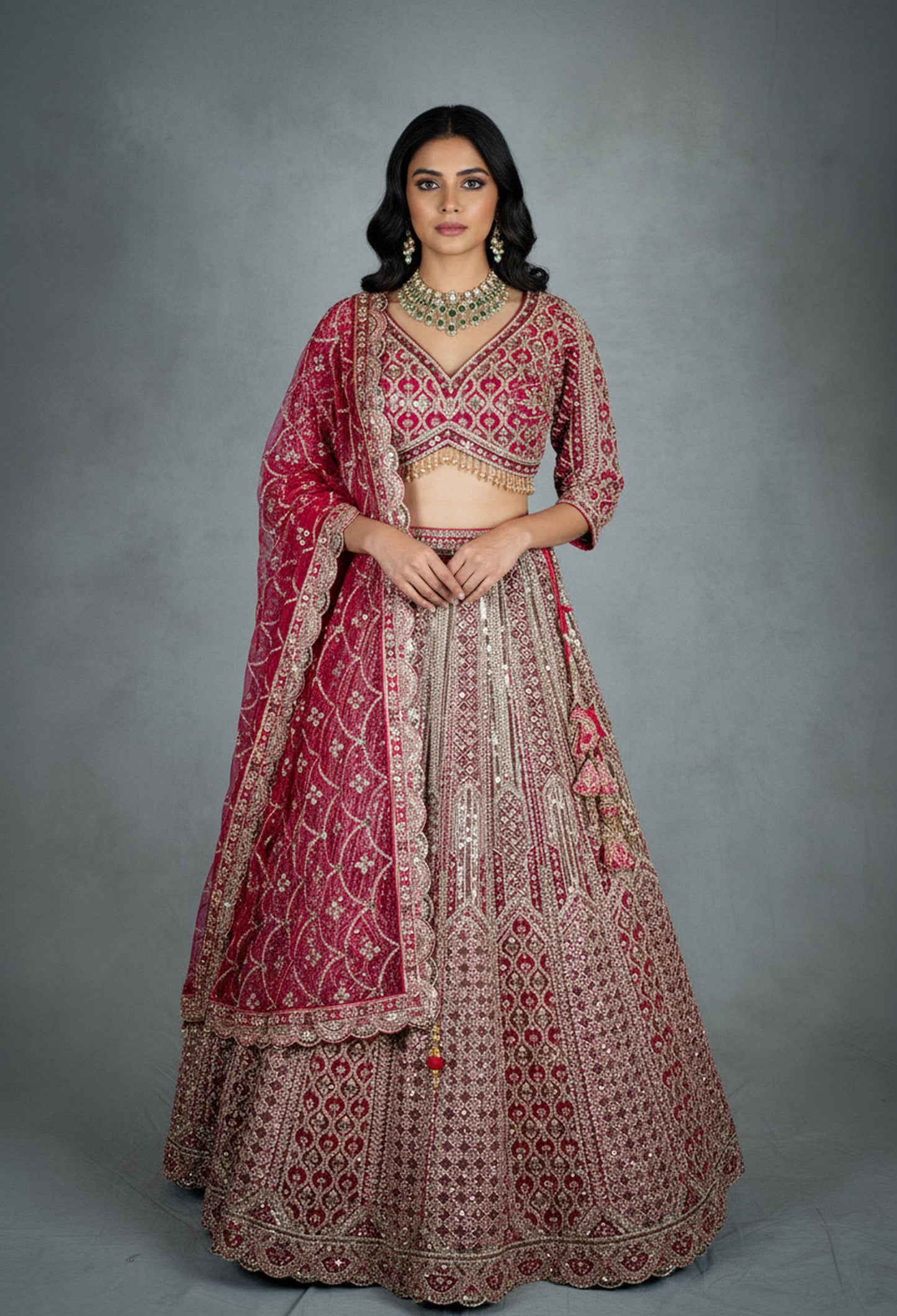 Elegant Red Bridal Lehenga with Intricate Gold Embroidery – Traditional Indian Wedding Outfit