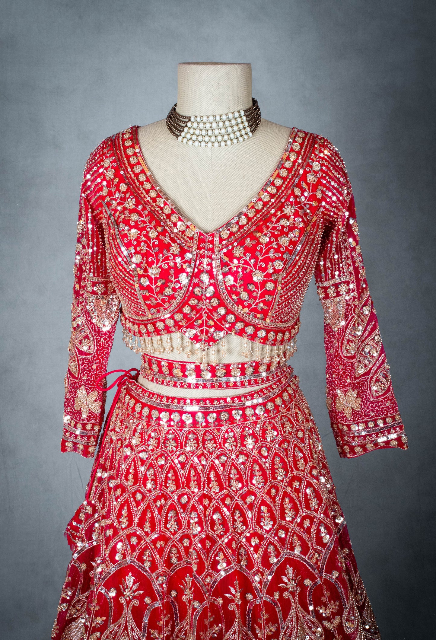 Bridal Red Hand-Embroidered Zardozi Lehenga