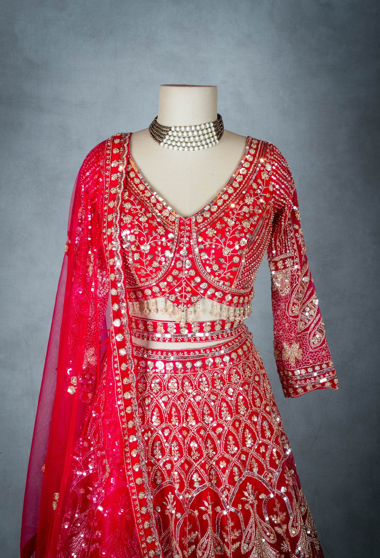 Bridal Red Hand-Embroidered Zardozi Lehenga
