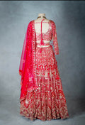 Bridal Red Hand-Embroidered Zardozi Lehenga