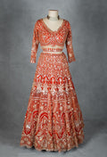 Orange Bridal Zardozi Lehenga with Mirror and Sequin Embroidery